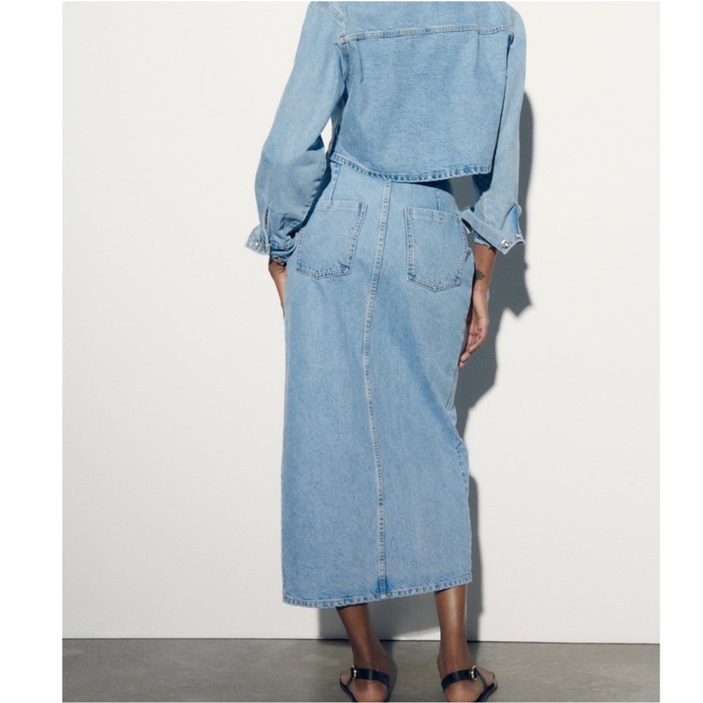 Zara Crossover Denim Midi Skirt - Picture 3 of 13